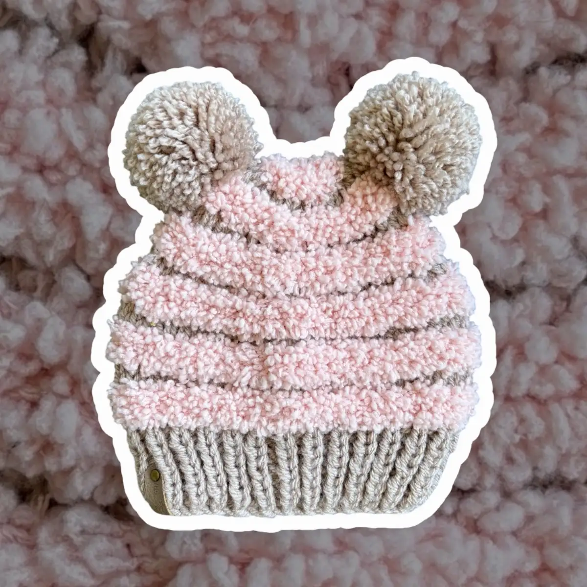 Bonnet fantaisie ours fourrure enfant rose beige