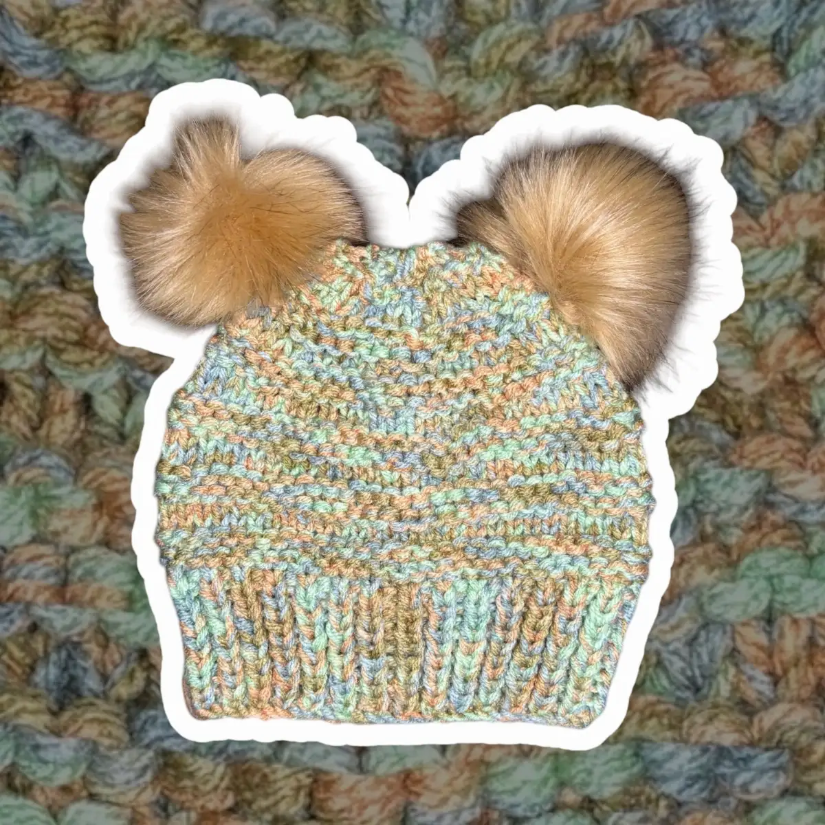 Bonnet fantaisie ours femme beige bleu vert