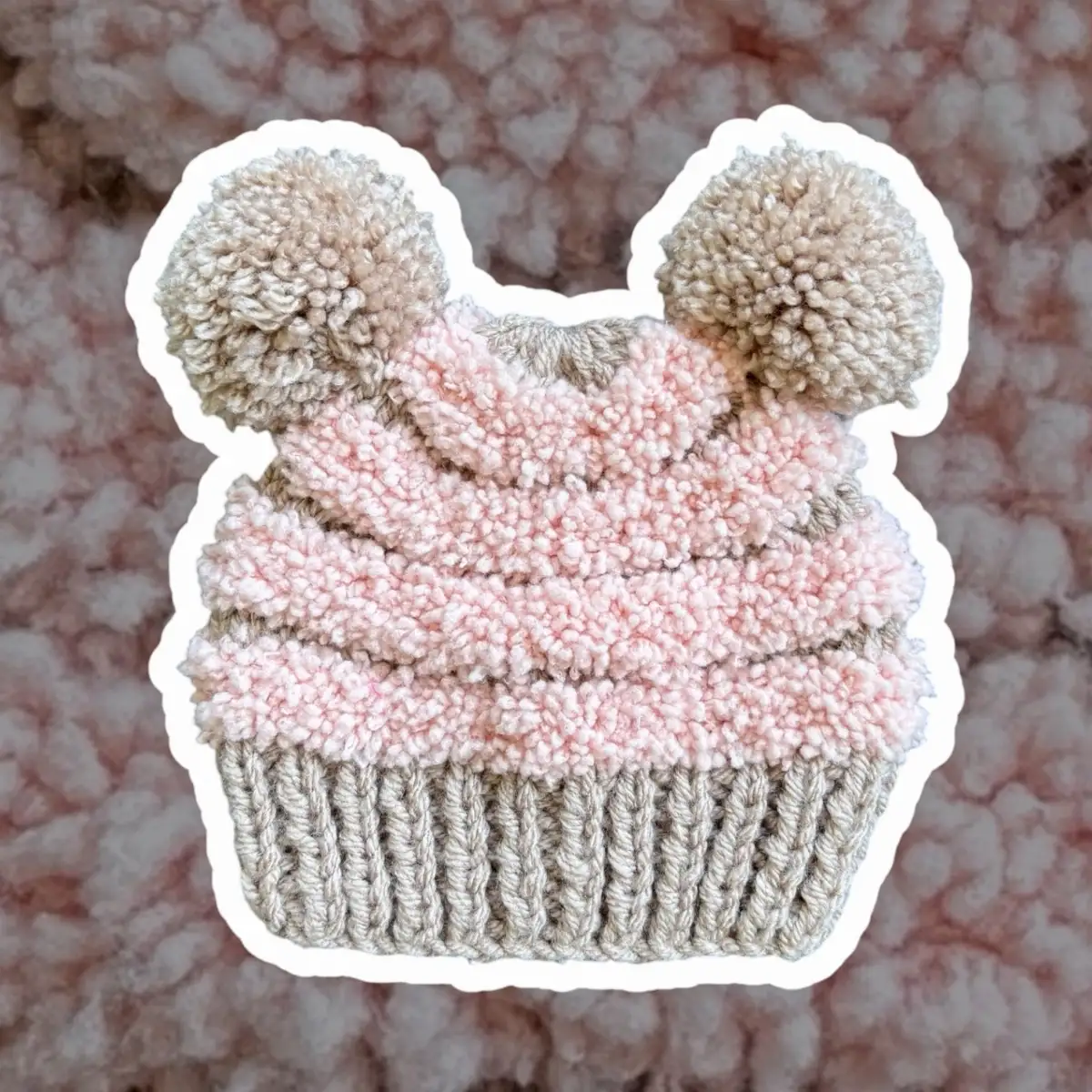 Bonnet fantaisie ours bébé rose beige