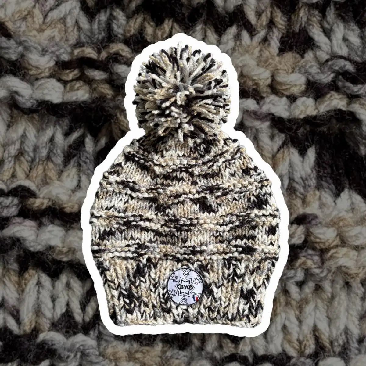 Bonnet homme tricoté mains avec pompon laine 100% acrylique